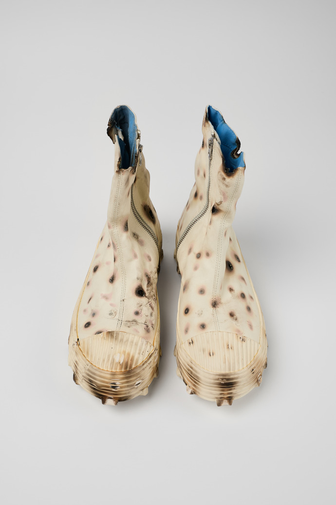 Overhead view of Traktori x Ivana Vladislava #6 Customized white leather boots