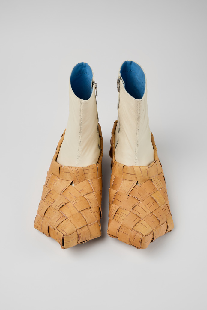 Overhead view of Traktori x Maria Veitola #7 Customized white leather boots