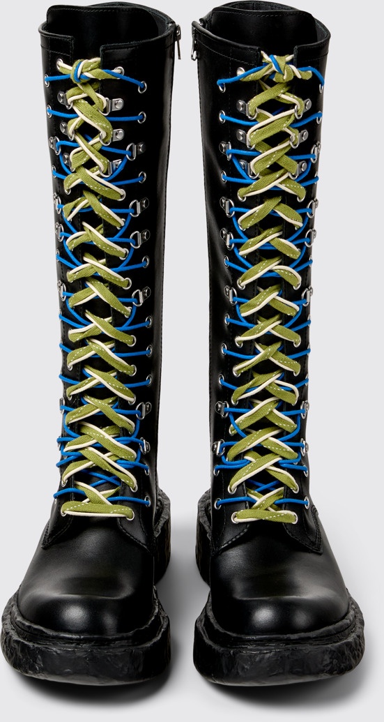 Overhead view of CAMPERLAB VAMONOS Black Leather High Boots