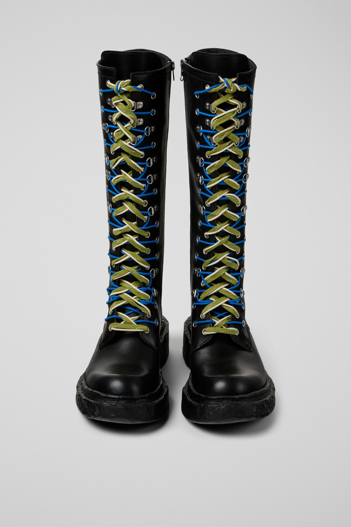 Overhead view of CAMPERLAB VAMONOS Black Leather High Boots