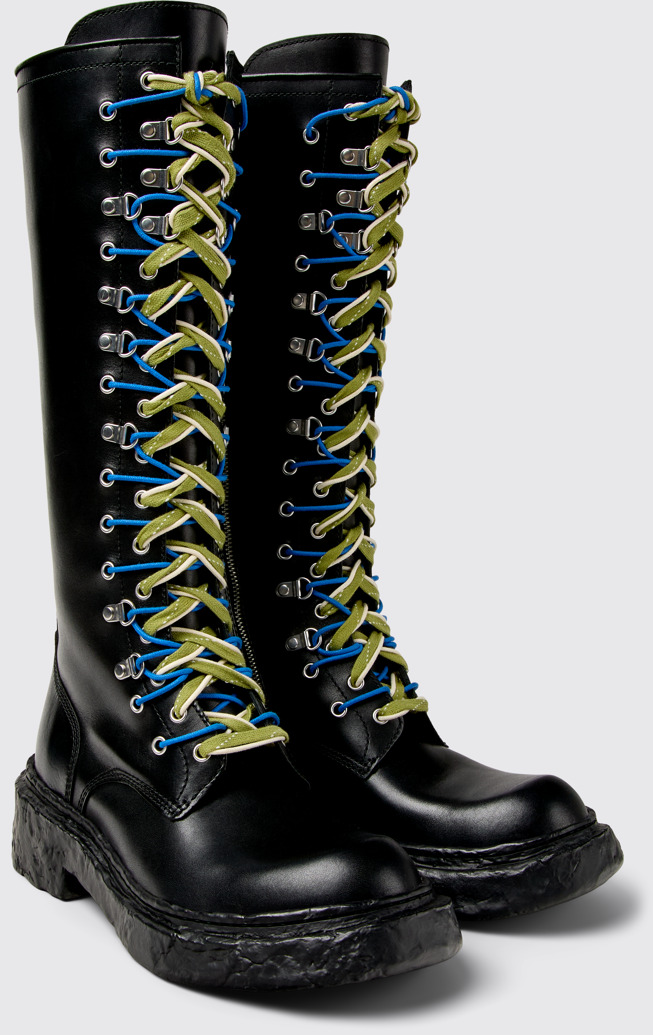Front view of CAMPERLAB VAMONOS Black Leather High Boots