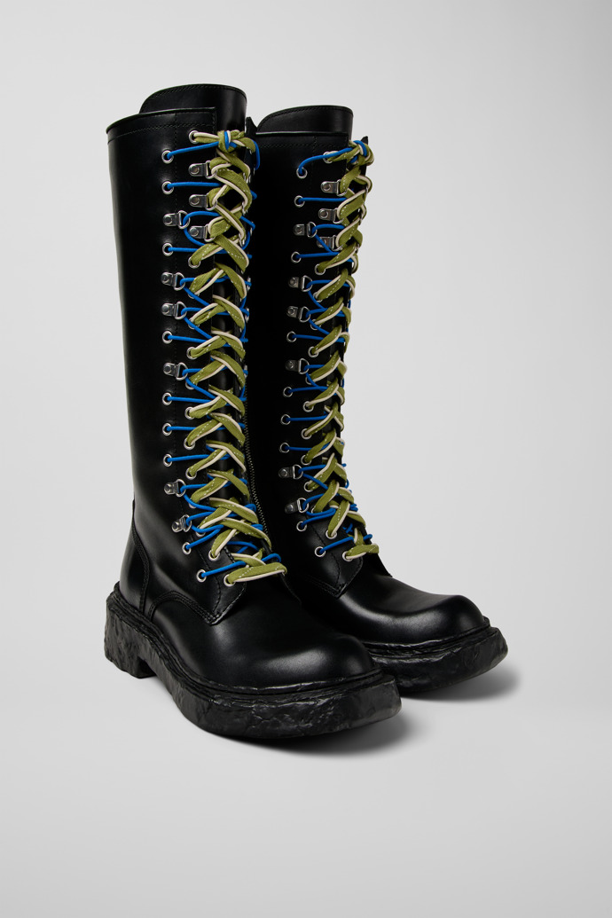 Front view of CAMPERLAB VAMONOS Black Leather High Boots