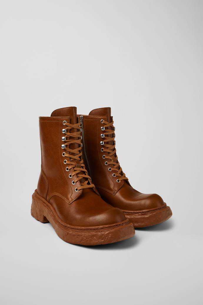 Front view of CAMPERLAB VAMONOS Brown Leather Medium Boots