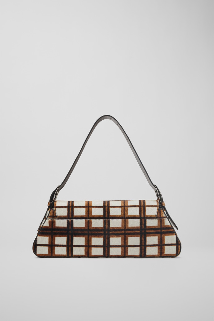 CAMPERLAB BAGS Bolso de mano en blanco roto y marrón de tartán de piel con pelo