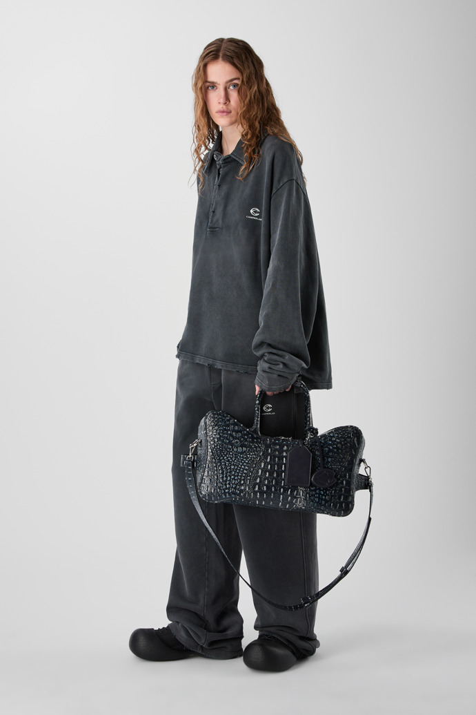 LUNSSI GRAUE LEDERTASCHE
