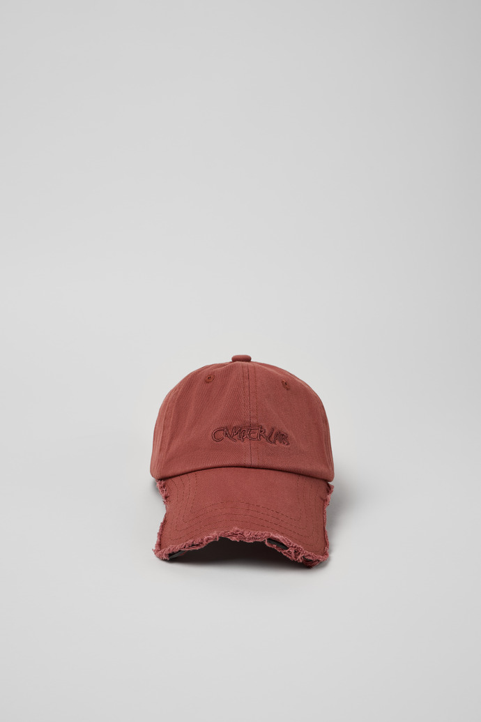 มุมมองด้านบนของ Cap หมวกผ้าฝ้ายสีแดง