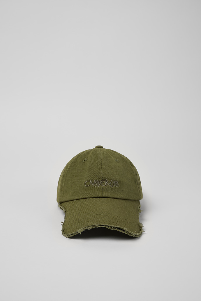 มุมมองด้านบนของ Cap หมวกผ้าฝ้ายสีเขียว