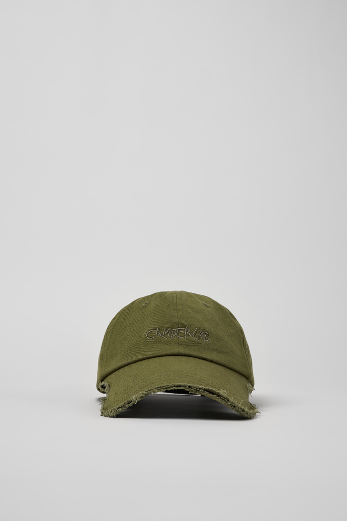 มุมมองด้านหน้าของ Cap หมวกผ้าฝ้ายสีเขียว