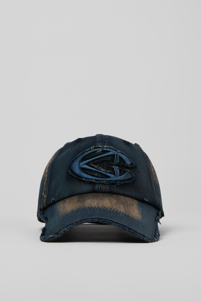 Front view of DISTORTED WASHED SPRAYED CAP BLUE