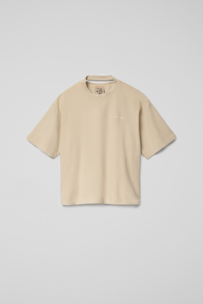 Side view of T-Shirt Beige Cotton T-shirt