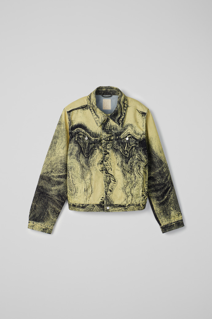 Side view of Denim Jacket  Yellow-Black Distorted Print Denim Jacket