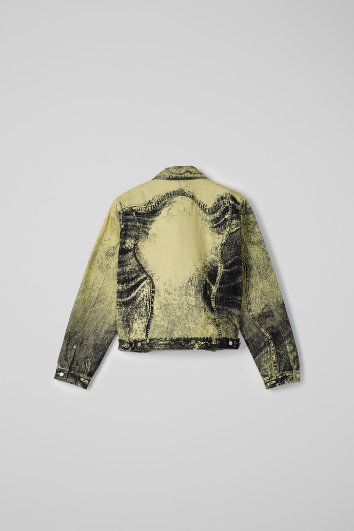 Back view of Denim Jacket  Yellow-Black Distorted Print Denim Jacket