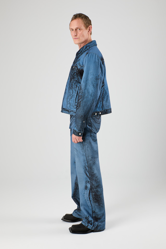 Denim Jacket  Dark Blue-Black Distorted Print Denim Jacket