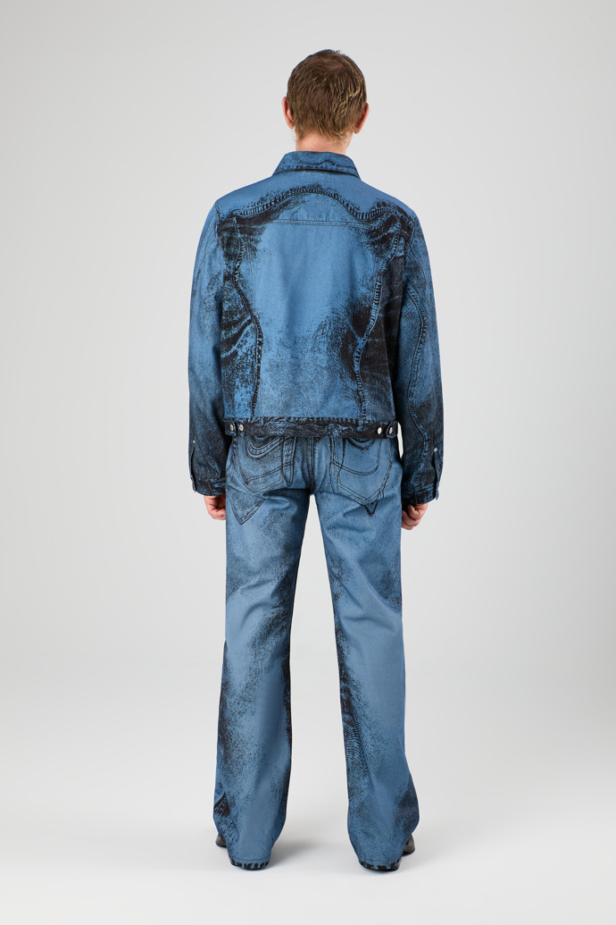 Denim Jacket  Dark Blue-Black Distorted Print Denim Jacket