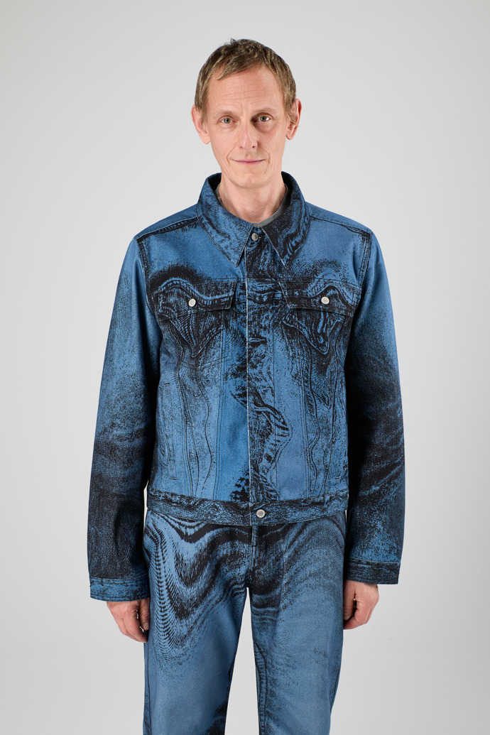 Denim Jacket  Dark Blue-Black Distorted Print Denim Jacket