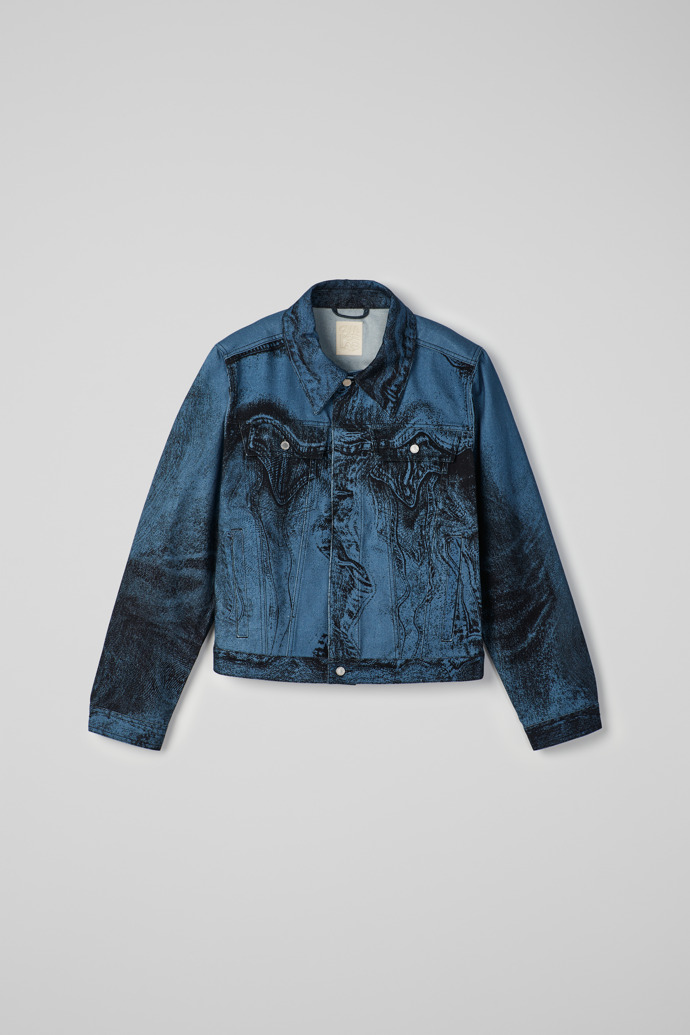 Side view of Denim Jacket  Dark Blue-Black Distorted Print Denim Jacket