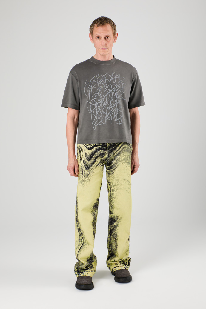 Denim Jeans Yellow-Black Distorted Print Denim Jeans