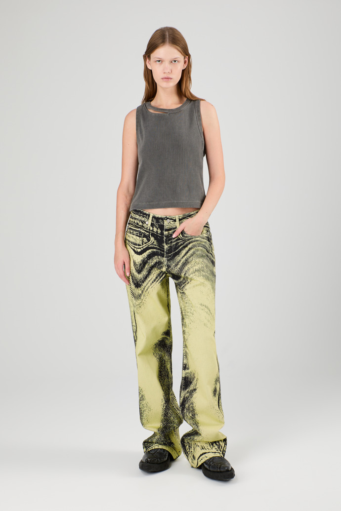 Denim Jeans Yellow-Black Distorted Print Denim Jeans