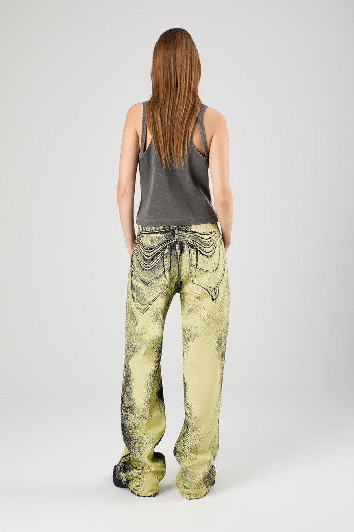 Denim Jeans Yellow-Black Distorted Print Denim Jeans