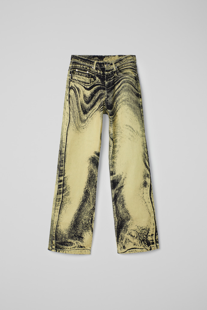 Side view of Denim Jeans Yellow-Black Distorted Print Denim Jeans