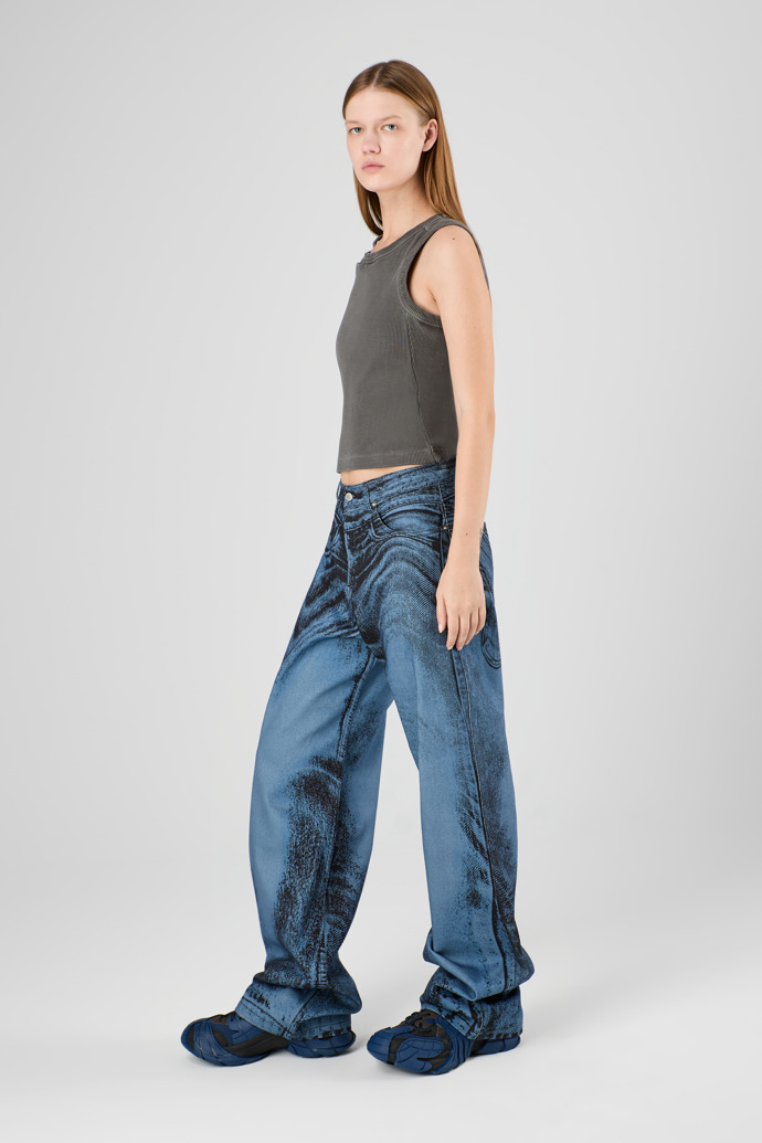 Denim Jeans Dark Blue-Black Distorted Print Denim Jeans