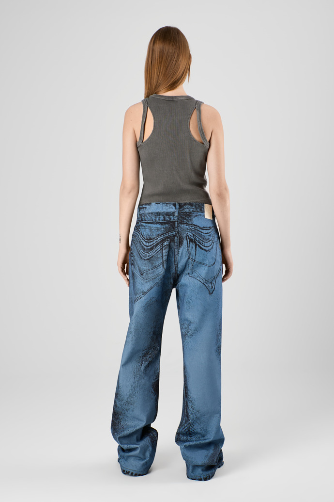 Denim Jeans Dark Blue-Black Distorted Print Denim Jeans