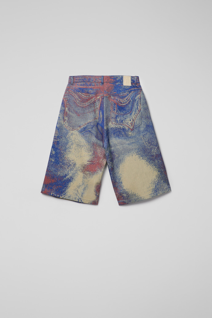 Back view of Denim Shorts Blue-Beige-Red Denim Shorts