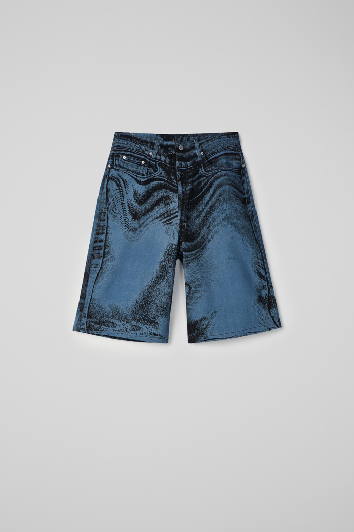 Denim Shorts Shorts en jean bleu foncé-noir à imprimé déformé