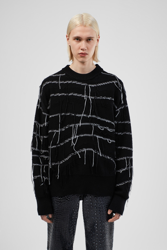Melange Knit Sweater Black Organic Cotton Knit Sweater