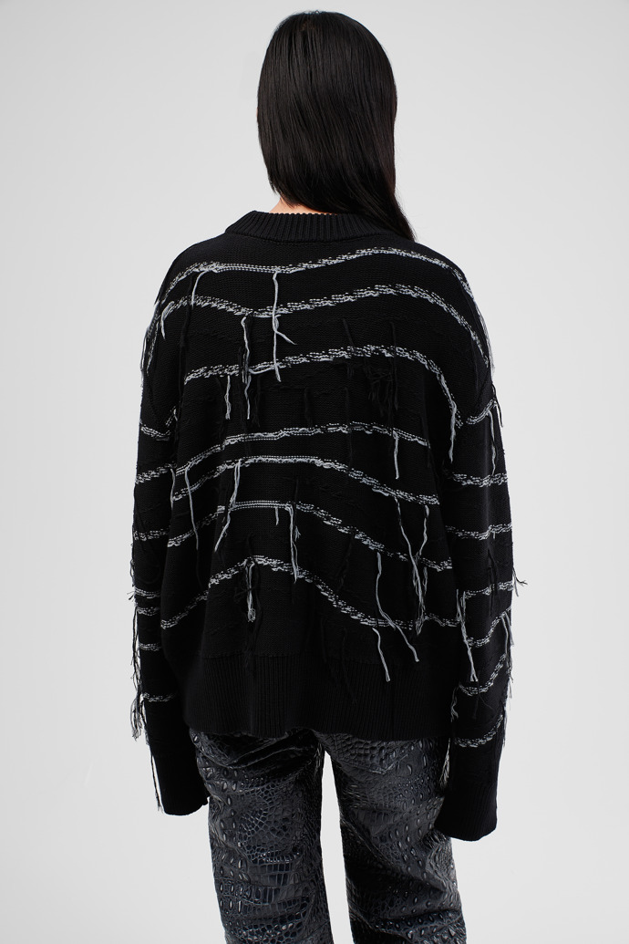 Melange Knit Sweater Maglione Nero in Cotone Organico