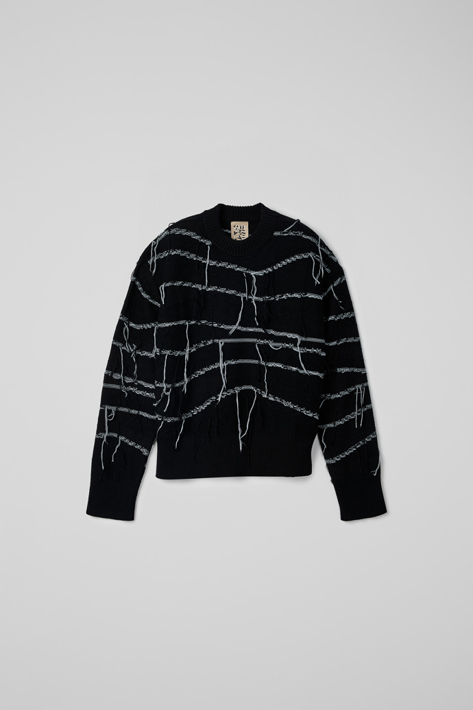 Side view of Melange Knit Sweater Black Organic Cotton Knit Sweater