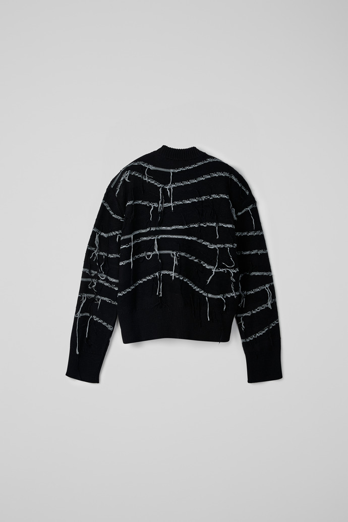 Back view of Melange Knit Sweater Black Organic Cotton Knit Sweater
