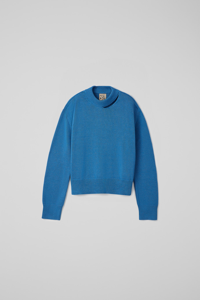 Side view of Melange Knit Sweater Blue Melange Knit Sweater