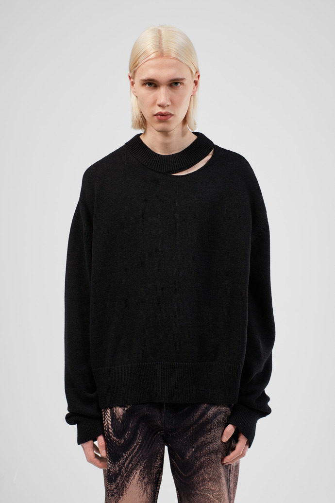 Melange Knit Sweater Maglione Nero Melange in Maglia