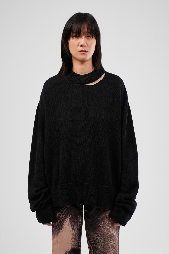 Melange Knit Sweater Pull noir en tricot chiné