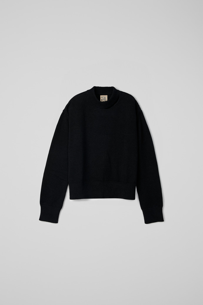 Side view of Melange Knit Sweater Black Melange Knit Sweater
