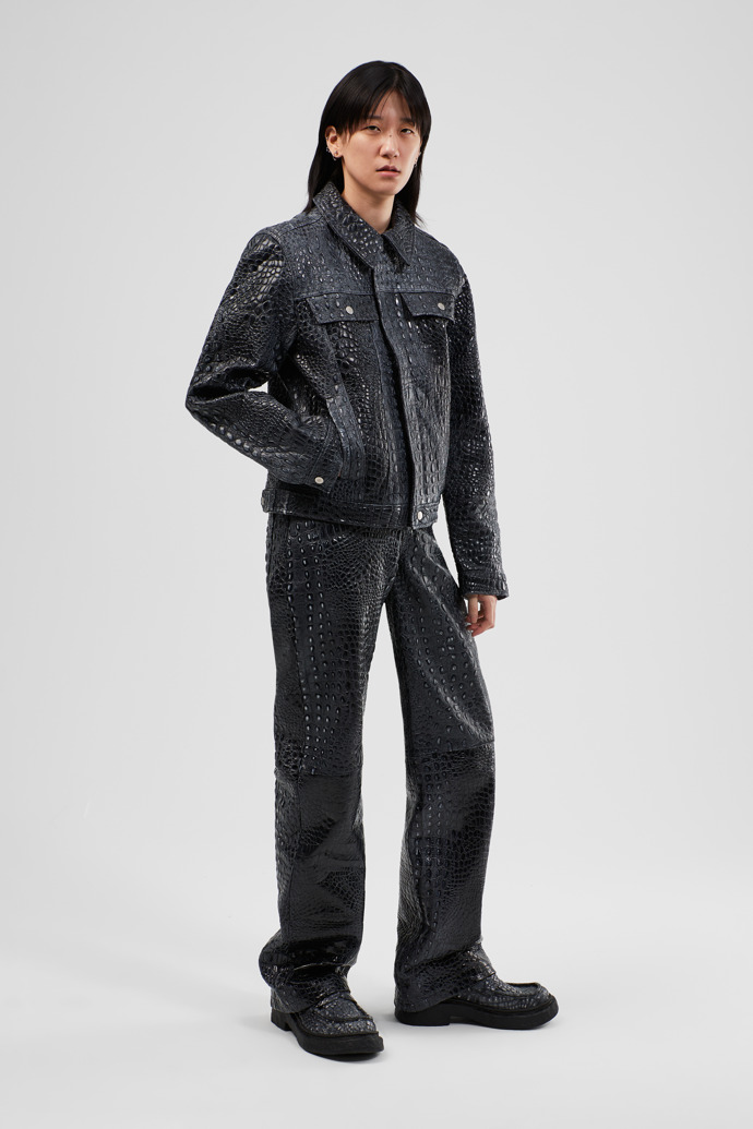 Leather Jacket Veste en cuir gris foncé