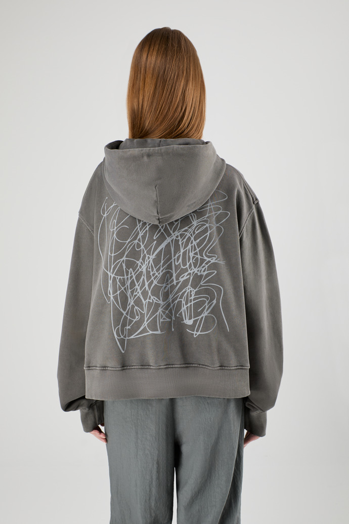 Hoodie Felpa con cappuccio squadrata con tintura minerale nero sfumato