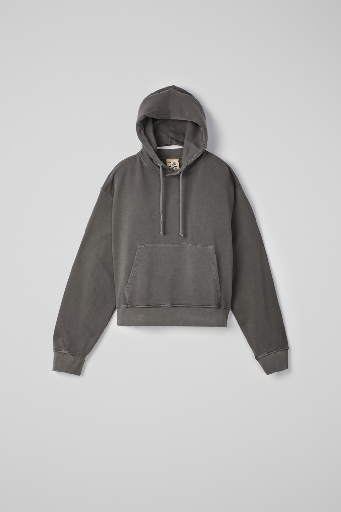 Hoodie Felpa con cappuccio squadrata con tintura minerale nero sfumato