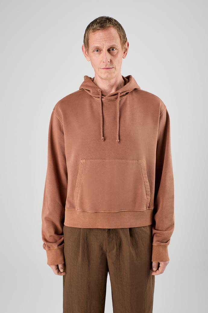 Hoodie Sweat-shirt à capuche Terracotta à coupe carrée et teinture minérale