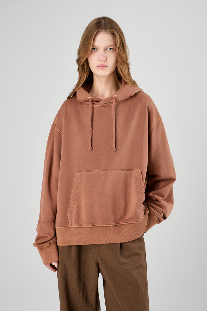 Hoodie Sudadera con capucha terracota de ajuste cuadrado y teñido mineral