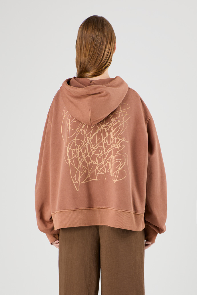 Hoodie Felpa con cappuccio squadrata con tintura minerale terracotta