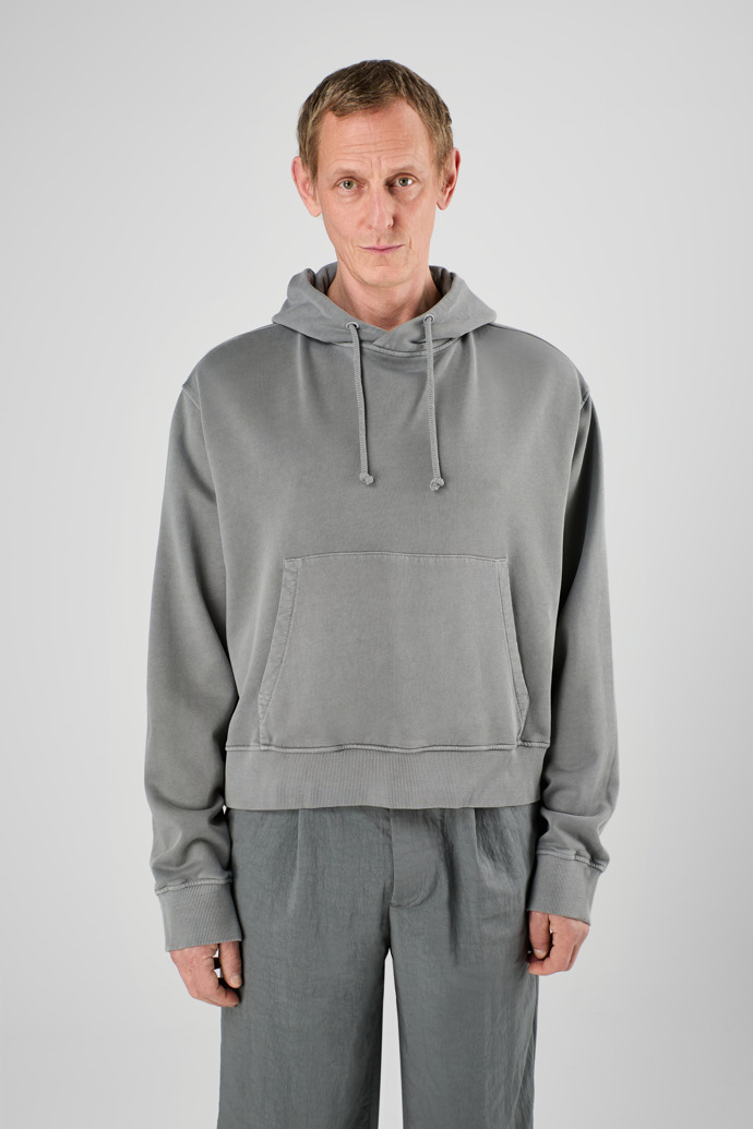 Hoodie Sweat-shirt à capuche gris à coupe carrée et teinture minérale