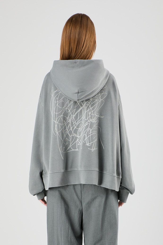 Hoodie Sweat-shirt à capuche gris à coupe carrée et teinture minérale