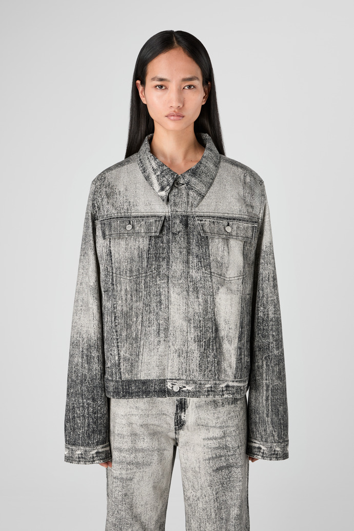 Denim Faded Black Paint Print Denim Jacket