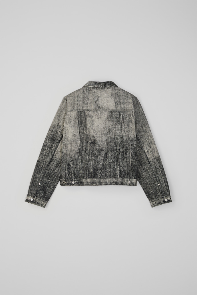 Back view of Denim Faded Black Paint Print Denim Jacket