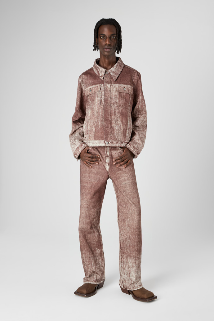 Denim Jeansjacke mit Farbaufdruck in Terracotta