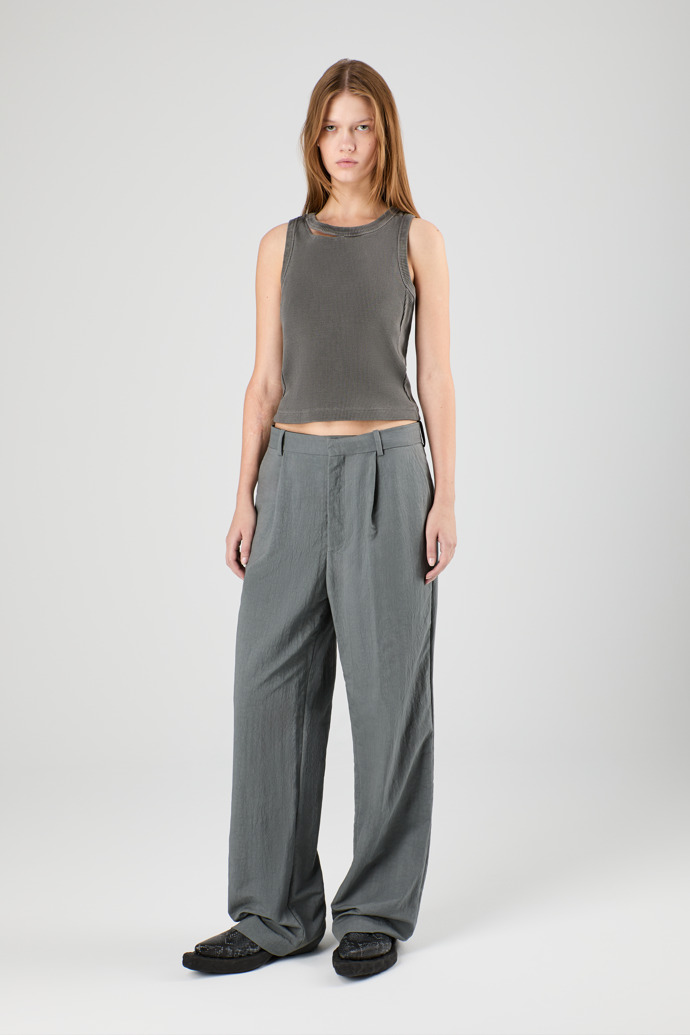 Tailored Trousers Szare spodnie garniturowe z tkaniny technicznej