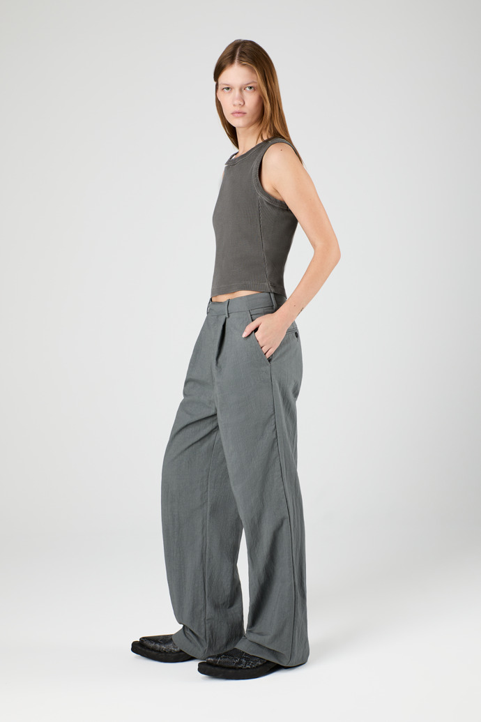 Tailored Trousers Szare spodnie garniturowe z tkaniny technicznej