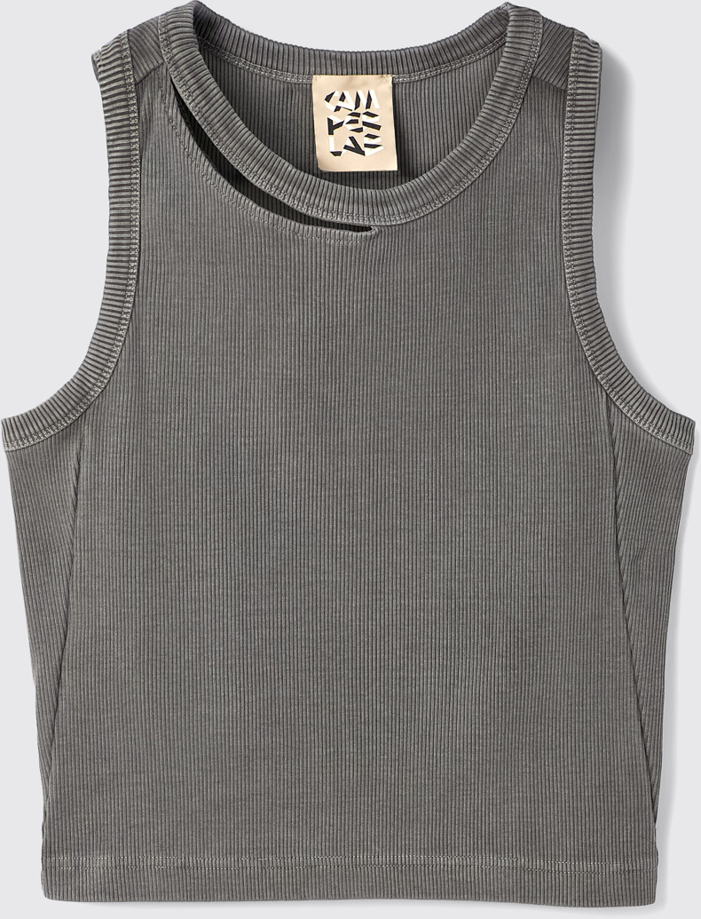 Side view of Ribbed Tank Top Faded Black Ribbed Tank Top